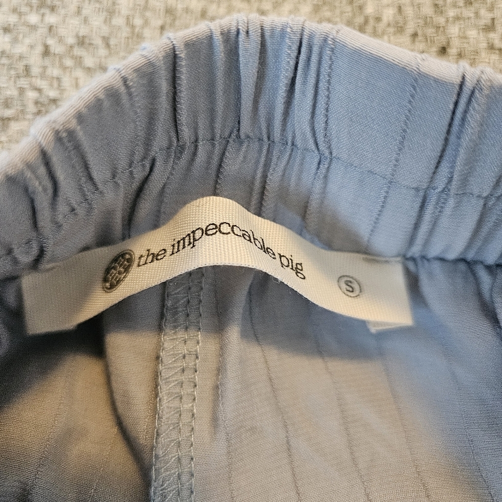 The Impeccable Pig Skort Sz S Flouce Detail & Drawstring Chambray Blue Stripped - Picture 11 of 14